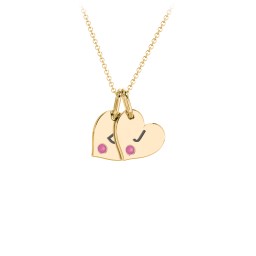 Engravable 2 Sideways Hearts Necklace with Birthstone in 18K Gold Plated Silver with Ruby