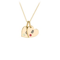 Engravable 2 Sideways Hearts Necklace with Birthstone in 18K Gold Plated Silver with Peridot and Garnet