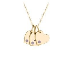 Engravable 3 Sideways Hearts Necklace with Birthstone in 18K Gold Plated Silver with Alexandrite