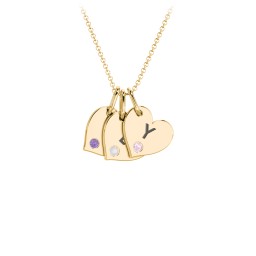 Engravable 3 Sideways Hearts Necklace with Birthstone in 18K Gold Plated Silver with Amethyst, Opal, and Pink Tourmaline