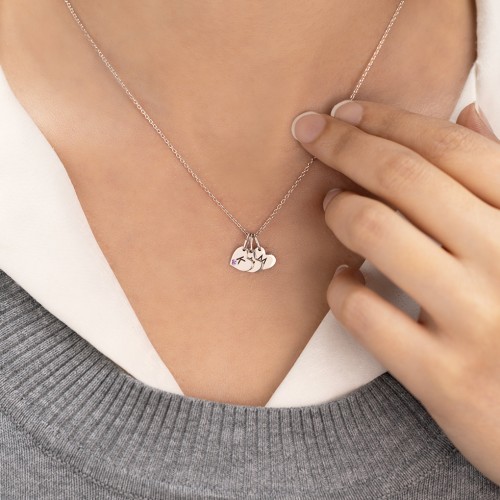 Engravable 4 Sideways Hearts Necklace with Birthstone