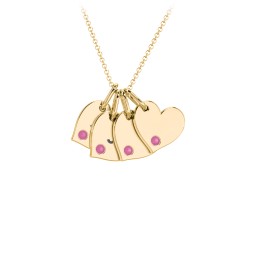 Engravable 4 Sideways Hearts Necklace with Birthstone in 18K Gold Plated Silver with Ruby