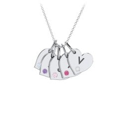 Engravable 5 Sideways Hearts Necklace with Birthstone