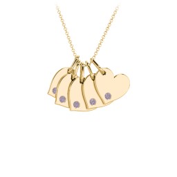 Engravable 5 Sideways Hearts Necklace with Birthstone in 18K Gold Plated Silver with Alexandrite