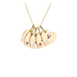 Engravable 5 Sideways Hearts Necklace with Birthstone in 18K Gold Plated Silver with Blue Topaz, Amethyst, Pink Tourmaline, Ruby, and Opal