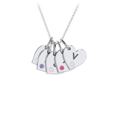 Engravable 5 Sideways Hearts Necklace with Birthstone – 9kt Yellow Gold with Blue Topaz, Amethyst, Pink Tourmaline, Ruby, and Opal