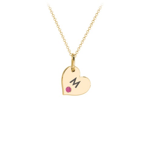 Engravable Sideways Heart Necklace with Birthstone – 18K Gold Plated Silver with Ruby
