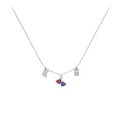 Initials Necklace with Double Heart Gemstones