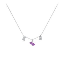 Initials Necklace with Double Heart Gemstones