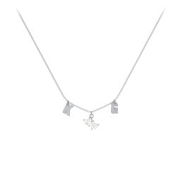 Initials Necklace with Double Heart Gemstones