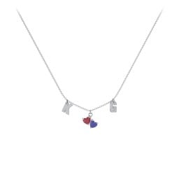 Initials Necklace with Double Heart Gemstones