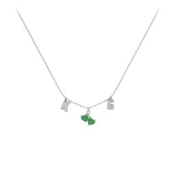 Initials Necklace with Double Heart Gemstones in 925 Sterling Silver with Emerald
