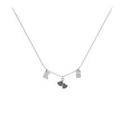 Initials Necklace with Double Heart Gemstones in 925 Sterling Silver with Alexandrite