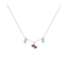 Initials Necklace with Double Heart Gemstones – 9kt Yellow Gold with Ruby and Blue Sapphire
