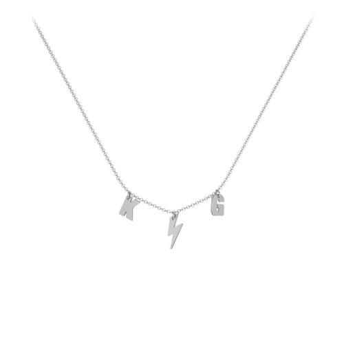 Initials Necklace with Lightning Bolt Charm