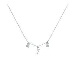 Initials Necklace with Lightning Bolt Charm in 925 Sterling Silver