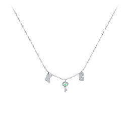 Initials Necklace with Gemstone Key Charm in 925 Sterling Silver with Emerald