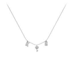 Initials Necklace with Gemstone Key Charm in 925 Sterling Silver with Smokey Quartz