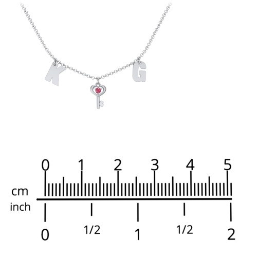 Initials Necklace with Gemstone Key Charm – Sterling Silver with Pink Tourmaline