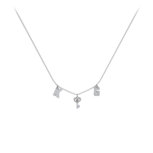 Initials Necklace with Gemstone Key Charm – Sterling Silver with Smokey Quartz