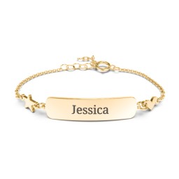 Engravable Baby Bracelet with Heart and Star Charms in 9K Solid Yellow Gold