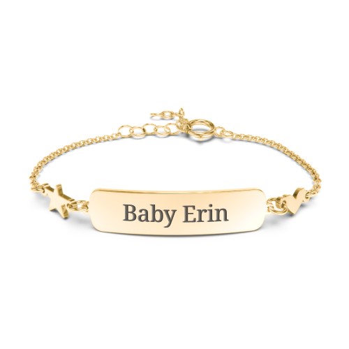 Engravable Baby Bracelet with Heart and Star Charms – 9kt Yellow Gold