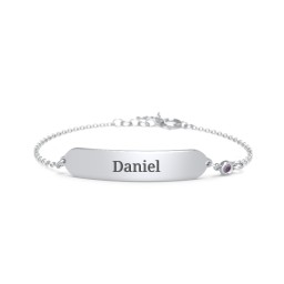 Kids and Baby Engravable Bracelet with Birthstone in 925 Sterling Silver with Alexandrite
