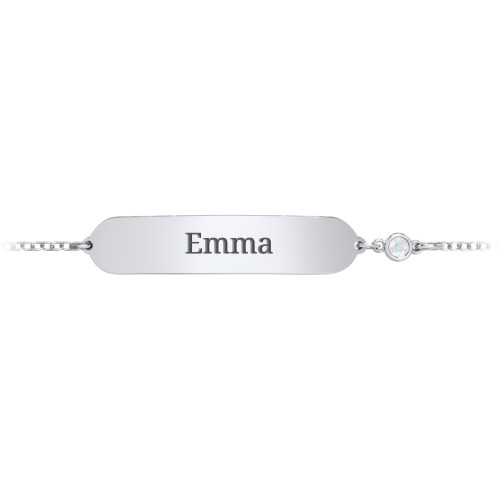 Kids and Baby Engravable Bracelet with Birthstone – Sterling Silver with Opal