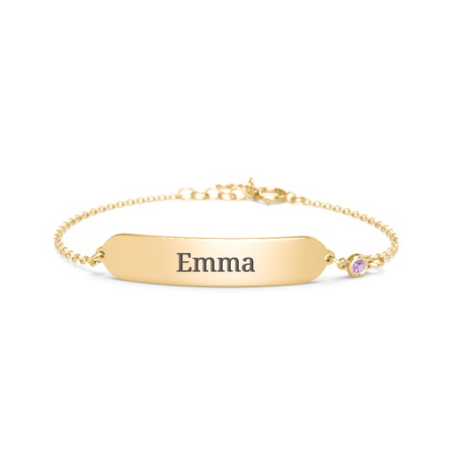 Kids and Baby Engravable Bracelet with Birthstone – 9kt Yellow Gold with Amethyst