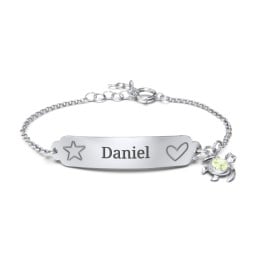 Engraved Heart and Star Baby Bracelet with Birthstone Turtle Charm