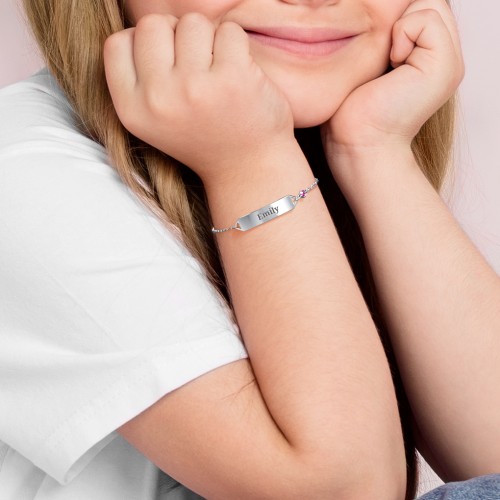 Kids and Baby Engravable Bracelet with Birthstone – 9kt Rose Gold with Amethyst