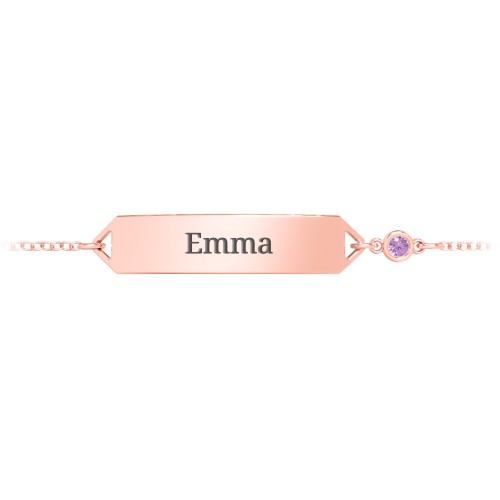 Kids and Baby Engravable Bracelet with Birthstone – 9kt Rose Gold with Amethyst