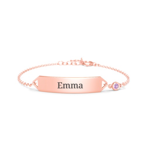 Kids and Baby Engravable Bracelet with Birthstone – 9kt Rose Gold with Amethyst