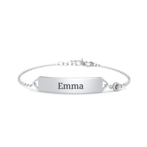 Kids and Baby Engravable Bracelet with Birthstone – Sterling Silver with Smokey Quartz