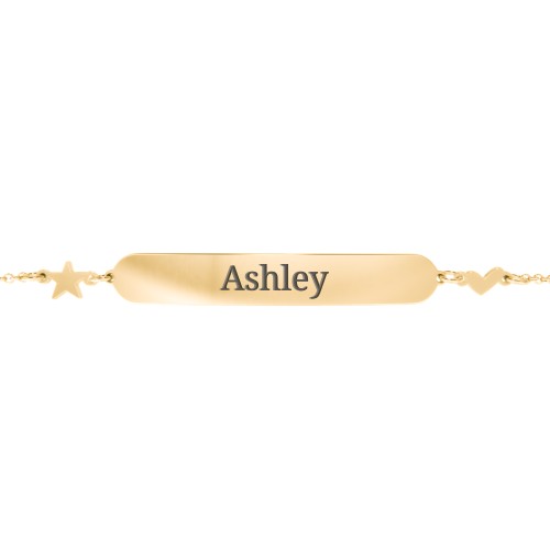 Engravable Bracelet with Heart and Star Charms – 9kt Yellow Gold