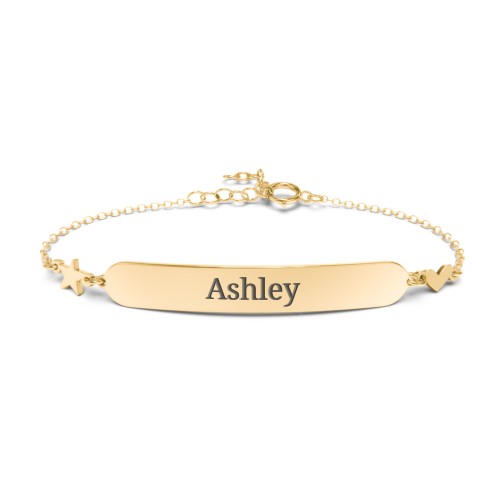 Engravable Bracelet with Heart and Star Charms – 9kt Yellow Gold