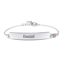 Engravable Classic Bracelet with Birthstone in 925 Sterling Silver with Ruby