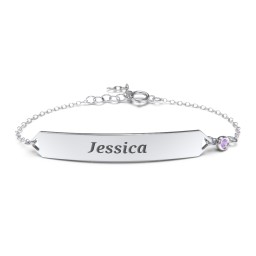 Engravable Classic Bracelet with Birthstone in 925 Sterling Silver with Amethyst