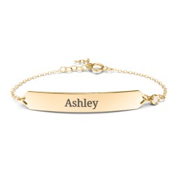 Engravable Classic Bracelet with Birthstone in 9K Solid Yellow Gold with Diamond