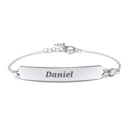 Engravable Classic Bracelet with Birthstone in 925 Sterling Silver with Blue Topaz