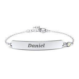 Engravable Classic Bracelet with Birthstone in 925 Sterling Silver with Peridot