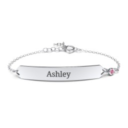 Engravable Classic Bracelet with Birthstone in 925 Sterling Silver with Red Premium Zirconia