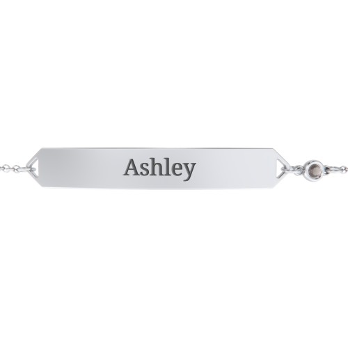 Engravable Classic Bracelet with Birthstone – Sterling Silver with Smokey Quartz