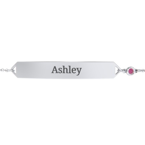 Engravable Classic Bracelet with Birthstone – Sterling Silver with Ruby