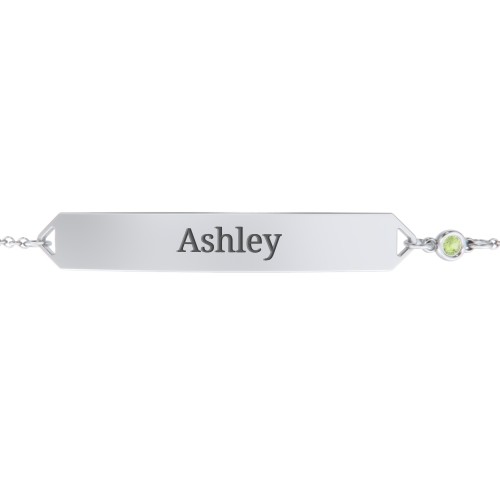 Engravable Classic Bracelet with Birthstone – Sterling Silver with Peridot