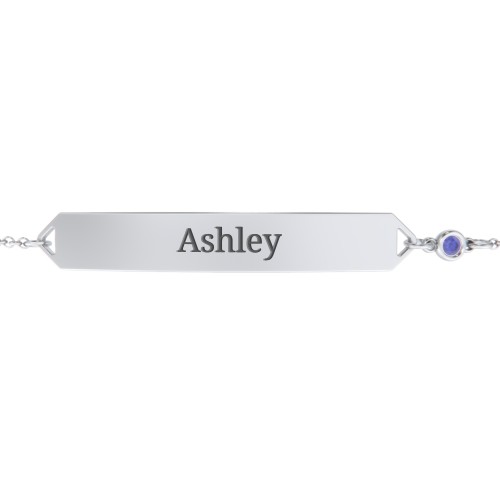 Engravable Classic Bracelet with Birthstone – Sterling Silver with Blue Sapphire