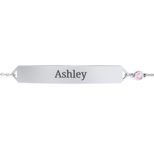 Engravable Classic Bracelet with Birthstone – Sterling Silver with Pink Tourmaline