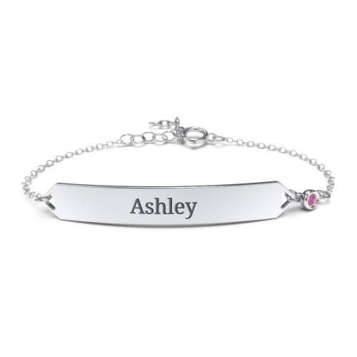 Engravable Classic Bracelet with Birthstone – Sterling Silver with Ruby