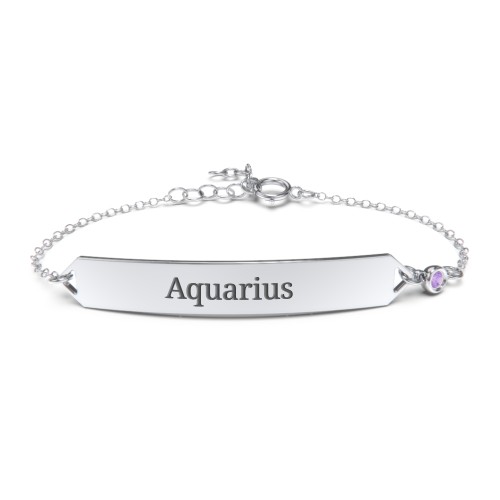 Engravable Classic Bracelet with Birthstone – Sterling Silver with Amethyst
