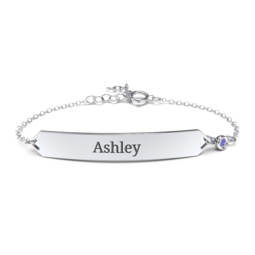 Engravable Classic Bracelet with Birthstone – Sterling Silver with Blue Sapphire